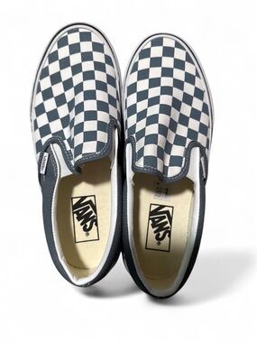 Vans Checkerboard Slip-On Skater Sneakers - Navy Blue & White